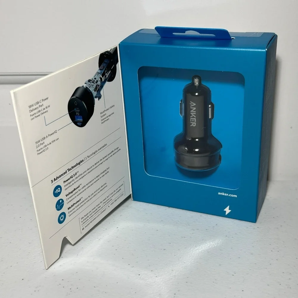 Anker PowerDrive PD+ 2 33W 2-Port USB-C USB-A Fast Car Charger Adapter Black New